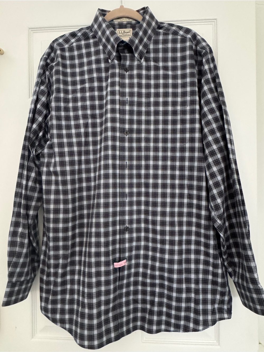 L.L. Bean Men's Black and White Plaid Button-Down Shirt